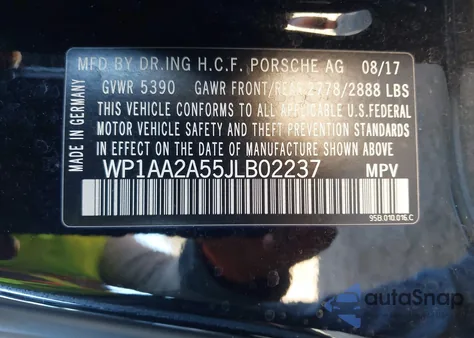 2018 Porsche Macan из США, поврежденный, VIN WP1AA2A55JLB02237